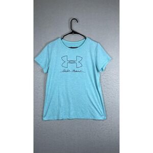 Under Armour Shirt Womens‎ Large Blue HeatGear Loose Fit Logo Athletic Tee